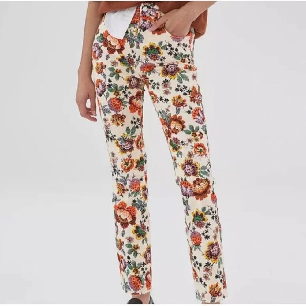 Anthropologie Pilcro cream floral skinny jeans